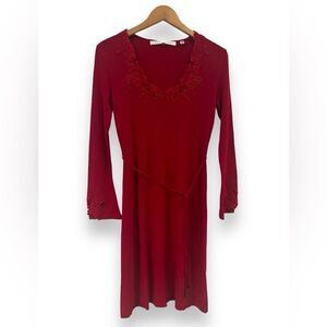 Max Studio Lace Cutout Knit Sweater Dress Sz Med Red Flutter Sleeves Midi A-Line